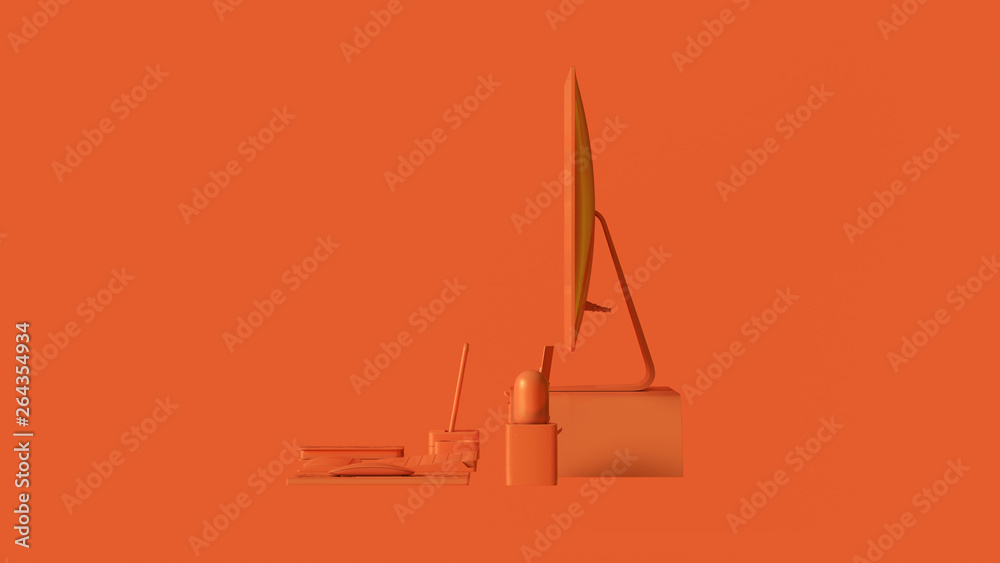 Orange Contemporary Desk Setup 3d illustration 3d rendering