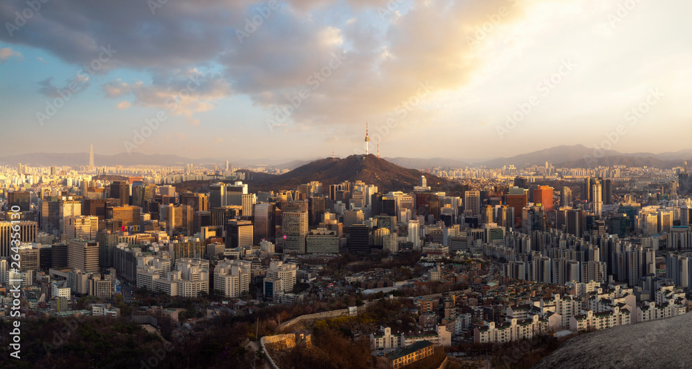 Seoul City Skyline and N Seoul Tower from Iwangsan hill