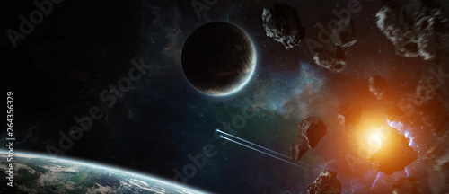 Fototapeta Naklejka Na Ścianę i Meble -  Distant planet system in space with exoplanets 3D rendering elements of this image furnished by NASA