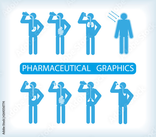 Pharmaceutical graphics icon set. Reception medication and pills.