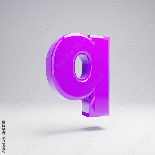 Volumetric glossy violet lowercase letter Q isolated on white background.