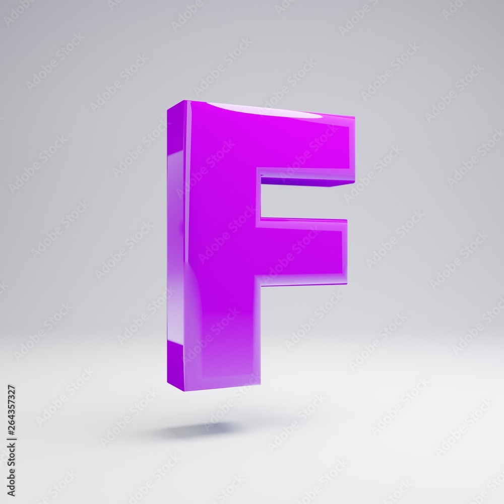 Volumetric glossy violet uppercase letter F isolated on white background. Volumetric glossy violet uppercase letter F isolated on white background.