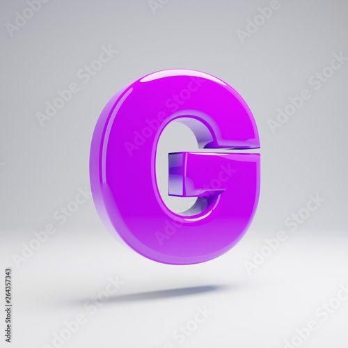 Volumetric glossy violet uppercase letter G isolated on white background.