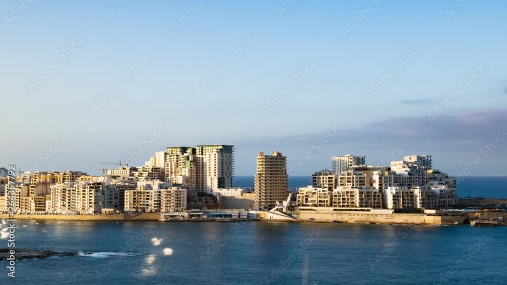 Panning time lapse view of the seafront of Sliema seen from Villetta, Malta Panning time lapse view of the seafront of Sliema seen from Villetta, Malta