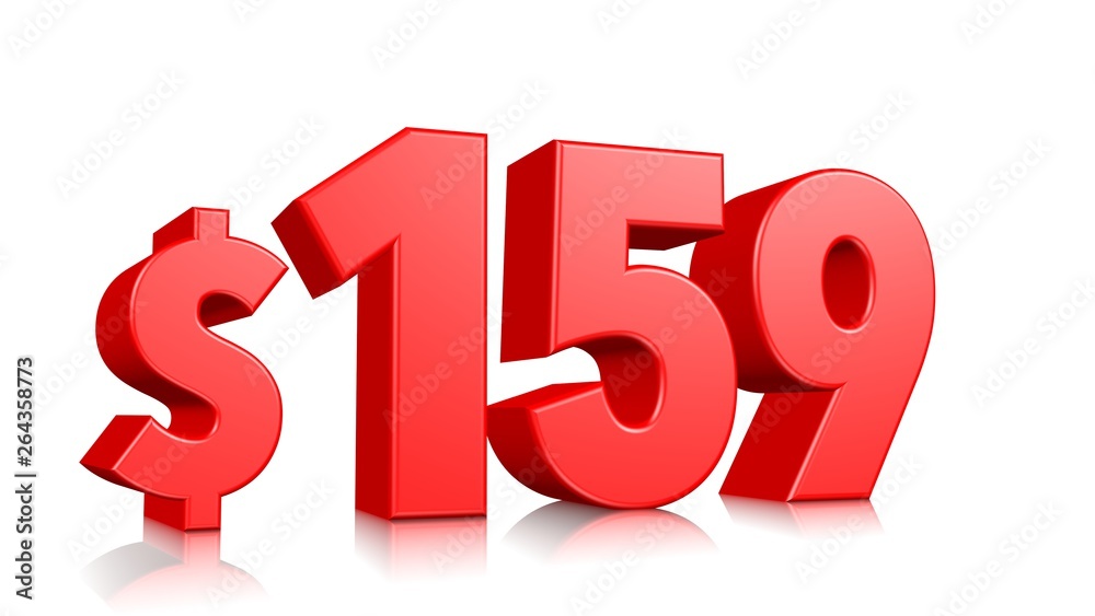 159$ One hundred fifty-nine price symbol. red text number 3d render with dollar sign on white background 159$ One hundred fifty-nine price symbol. red text number 3d render with dollar sign on white background