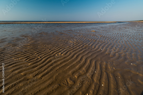 Dessert like textured sand - Baltic sea gulf beach with white sand in the sunset