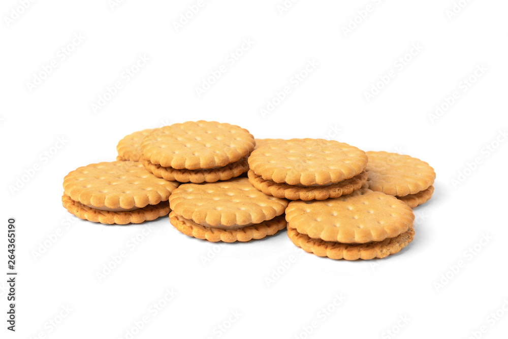 Cookies with milk filling isolated on white background Cookies with milk filling isolated on white background