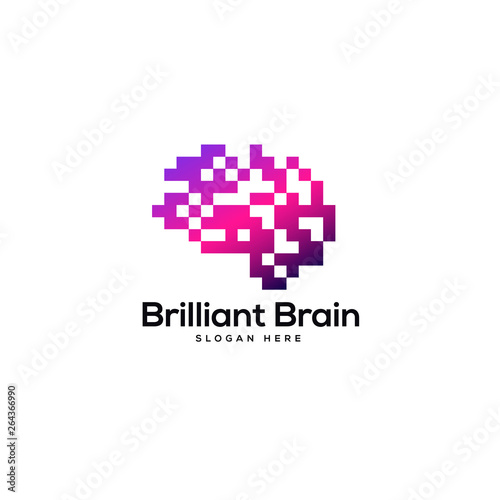 pixel brain logo designs, head tech logo designs concept