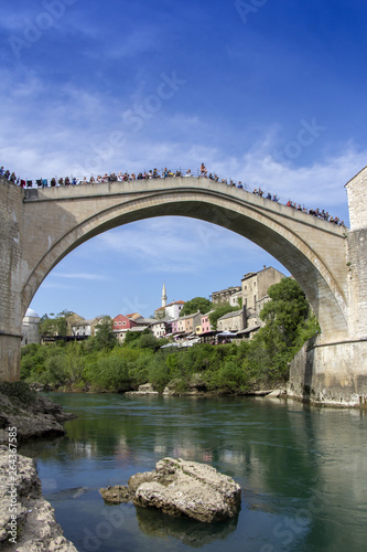 Mostar with the Old Bridge houses and minarets in Bosnia and Herzegovina © smuki