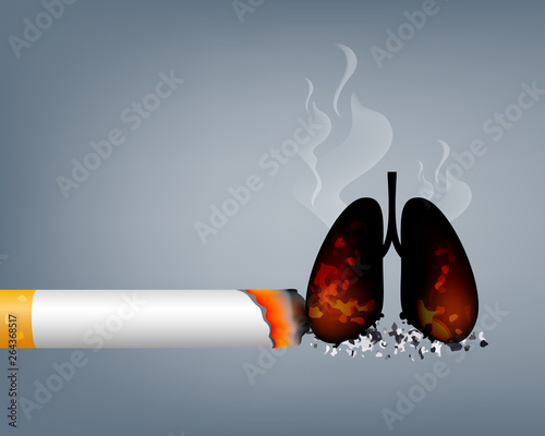 Stop smoking, World no tobacco day. Smoking is harmful to human organs. Resulting in organ damage and premature. Illustration.
