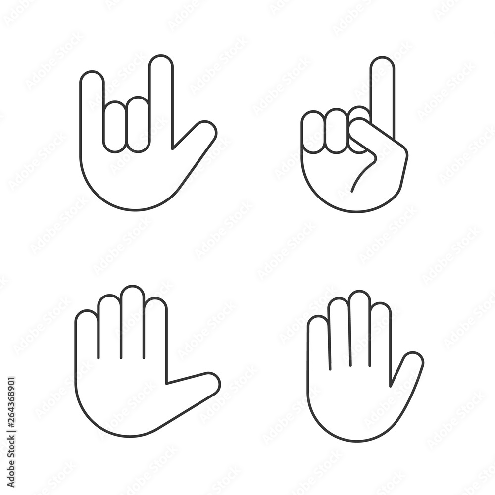 Obraz premium Hand gesture emojis linear icons set