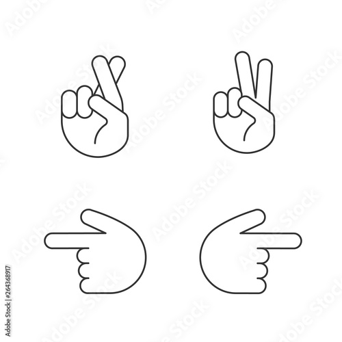 Hand gesture emojis linear icons set