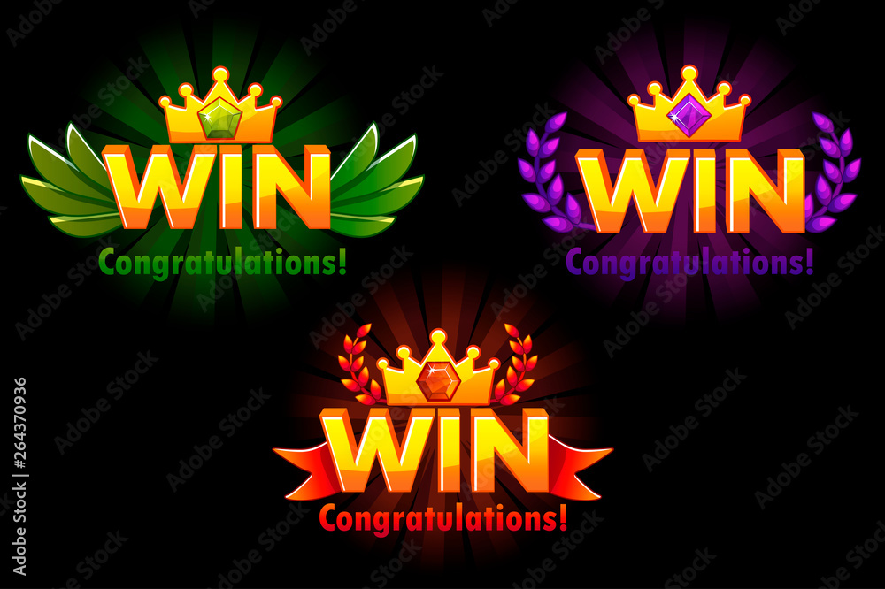 Golden WIN. Vector versions Isolated logo Win with colored precious gems for developing 2D games. Icons on separate layers. Golden WIN. Vector versions Isolated logo Win with colored precious gems for developing 2D games. Icons on separate layers.