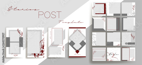  Design backgrounds for social media banner.Set of instagram stories and post frame templates.Vector cover. Mockup for personal blog or shop.Layout for promotion.Endless square puzzle layout for promo