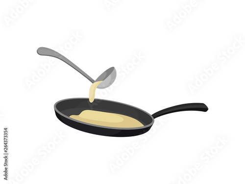 Batter is poured into the pan. Vector illustration.