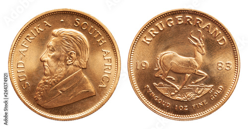 Εκτύπωση καμβά South African Krugerrand 1 ounce gold bullion coin isolated on white background