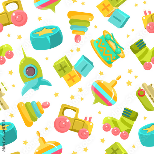 Chidren Toys Seamless Pattern, Design Element Can Be Used for Fabric, Wallpaper, Packaging Vector Illustration