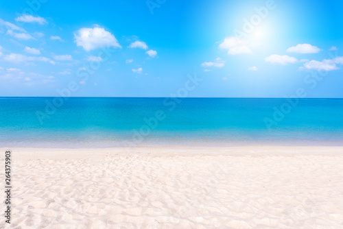 Relaxing Landscape view of white beach  clear sea and blue sky