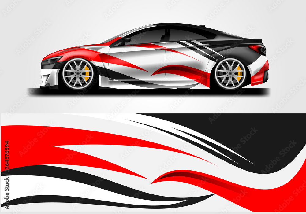 Fototapeta premium Livery decal car vector , supercar, rally, drift . Graphic abstract stripe racing background . File ready to print and editable . 