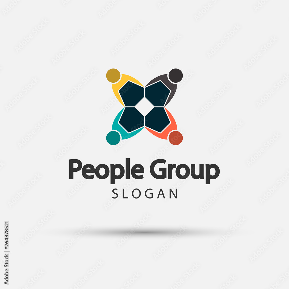 Group four people logo handshake in a circle,Teamwork icon,Vector illustration