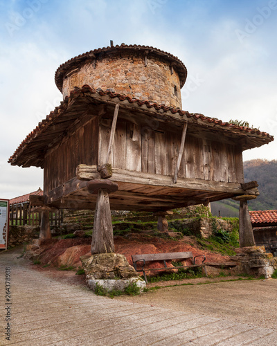 Hórreo y torre de Bandujo, pueblo medieval de Asturias photo