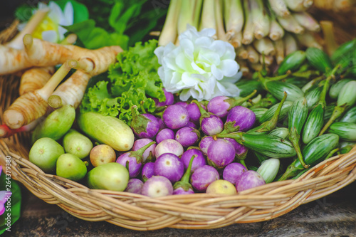 Herbal vegetables on basket