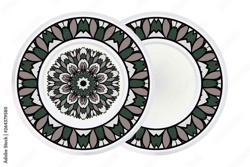 Set of two Round Floral Ornament Mandala. Vector Illustration.. For Home Decor, Interior Design, Coloring Book, Greeting Card, Invitation, Tattoo. Anti-Stress Therapy Pattern