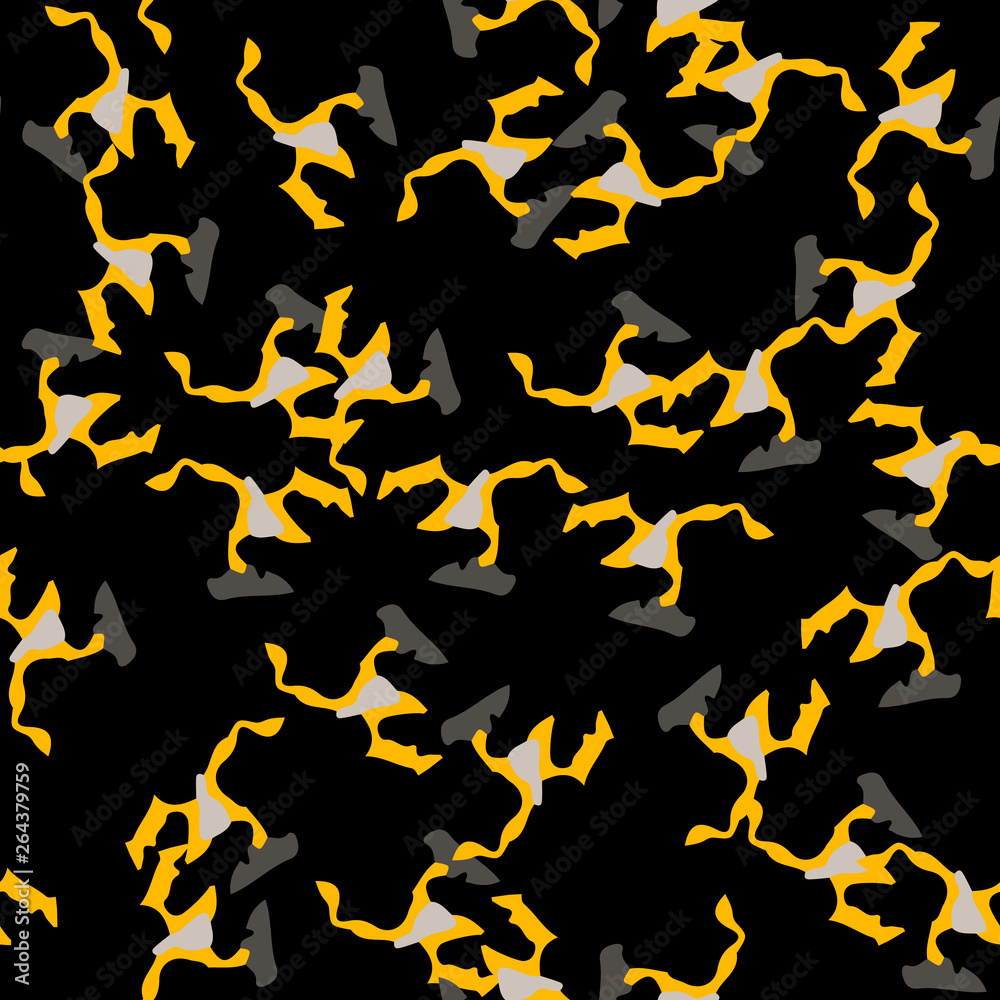 Urban UFO camouflage of various shades of grey, black and yellow colors Urban UFO camouflage of various shades of grey, black and yellow colors