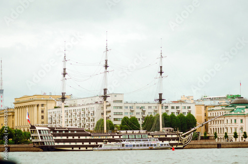 Saint Petersburg, RUSSIA - July 09, 2018 : Old frigate in St. Petersburg. Attractions for tourists.