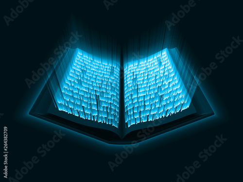 Quran kareem. the sacred book of islam. glowing arabic text with light rays. 3d style vector illustration.