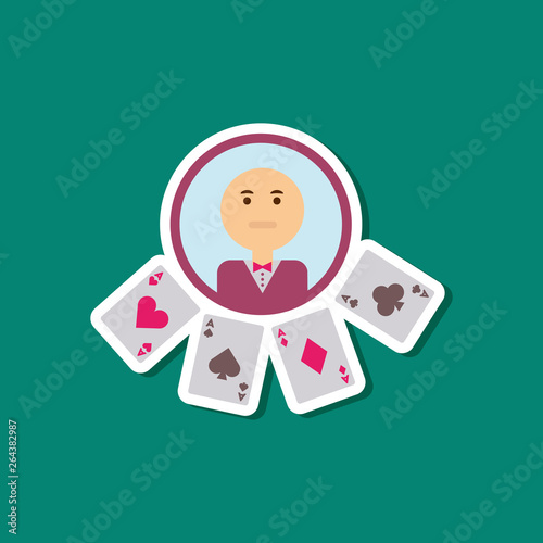 paper sticker on stylish background poker casino dealer