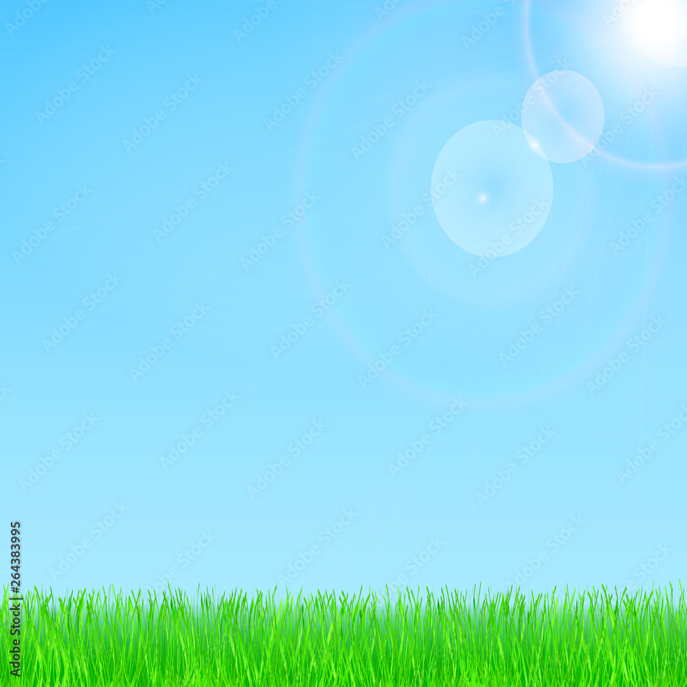 Summer and spring design with sunshine and grass. Blue sky in the background. Vector eps 10. Summer and spring design with sunshine and grass. Blue sky in the background. Vector eps 10.
