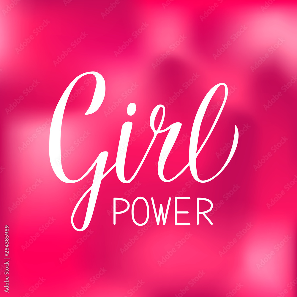 Girl Power hand written inspirational quote. Feminist slogan calligraphy lettering. Feminism and women rights concept. Motivational typography poster.  Vector illustration. Easy to edit template.