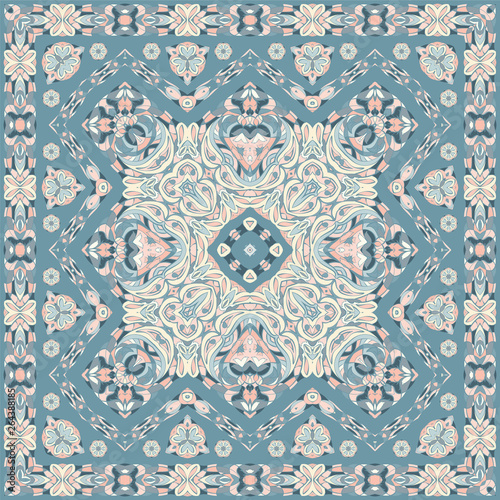 Ancient Arabic square pattern. Colored Persian ornament for fabric design, interior decoration, textile scarf, carpet.