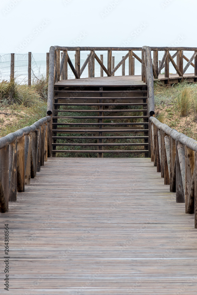 Fototapeta premium Wooden footbridge in the dunes of the beach