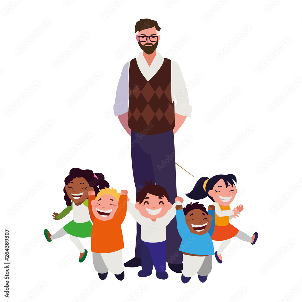 teacher male with kids students teacher male with kids students