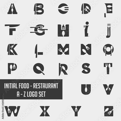 alphabet food chef logo collection design vector icon element