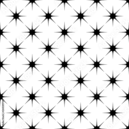 Black stars patterns on white background. Seamless pattern. Abstract vector.