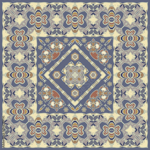 Ancient Arabic square pattern. Colored Persian ornament for fabric design, interior decoration, textile scarf, carpet.