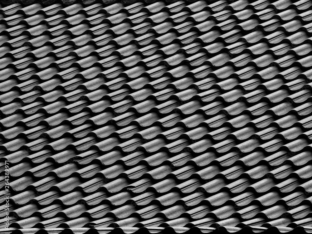 black and white tile roof pattern