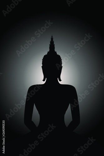 Silhouette Siddhartha gautama with monochrome glowing background