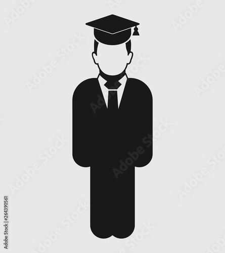 Graduate Student Icon. Standing male symbol on gray background. Flat style vector EPS.