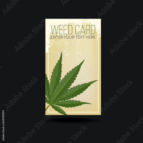 Vertical floral background with green cannabis leaves. Vector hand drawn botanical color illustration with hemp branches. Can be used for poster, label or card design