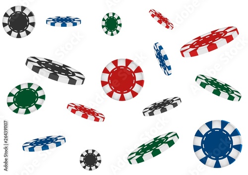 Casino poker background. Falling chips, isolated on white. Game concept. Vector illustration
