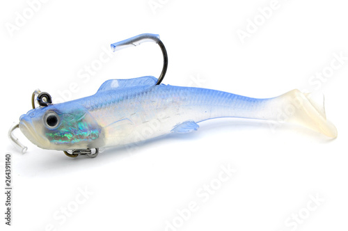 silicone bait with fish hook on white background