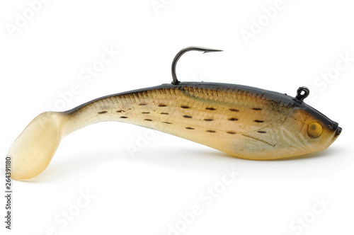 silicone bait with fish hook on white background
