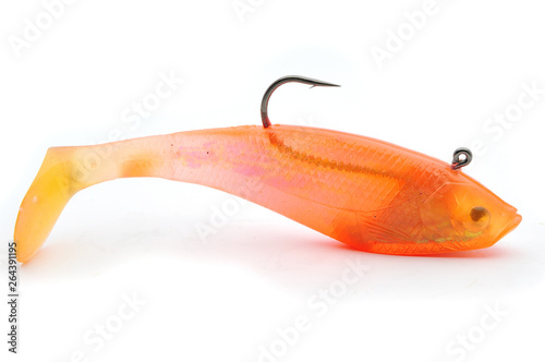 silicone bait with fish hook on white background