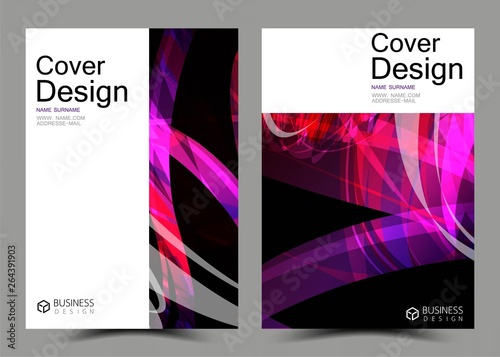 Business collection of cover book set. Magazine inspiration from abstract. Pink and purple color on the gray background. Template A4 size vector illustration.