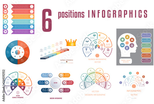 Set 9 universal templates elements Infographics conceptual cyclic processes for 6 positions