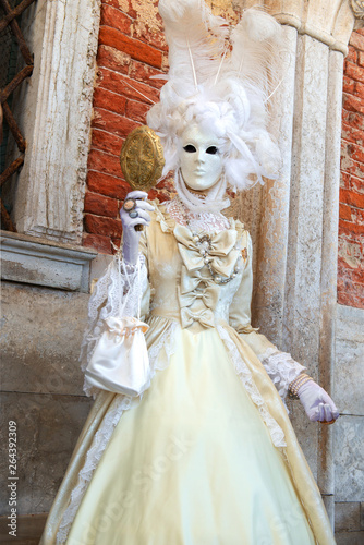 Carnival of Venice. Colorful carnival masks at a traditional festival in Venice, Italy. Beautiful mask at Piazza San Marco